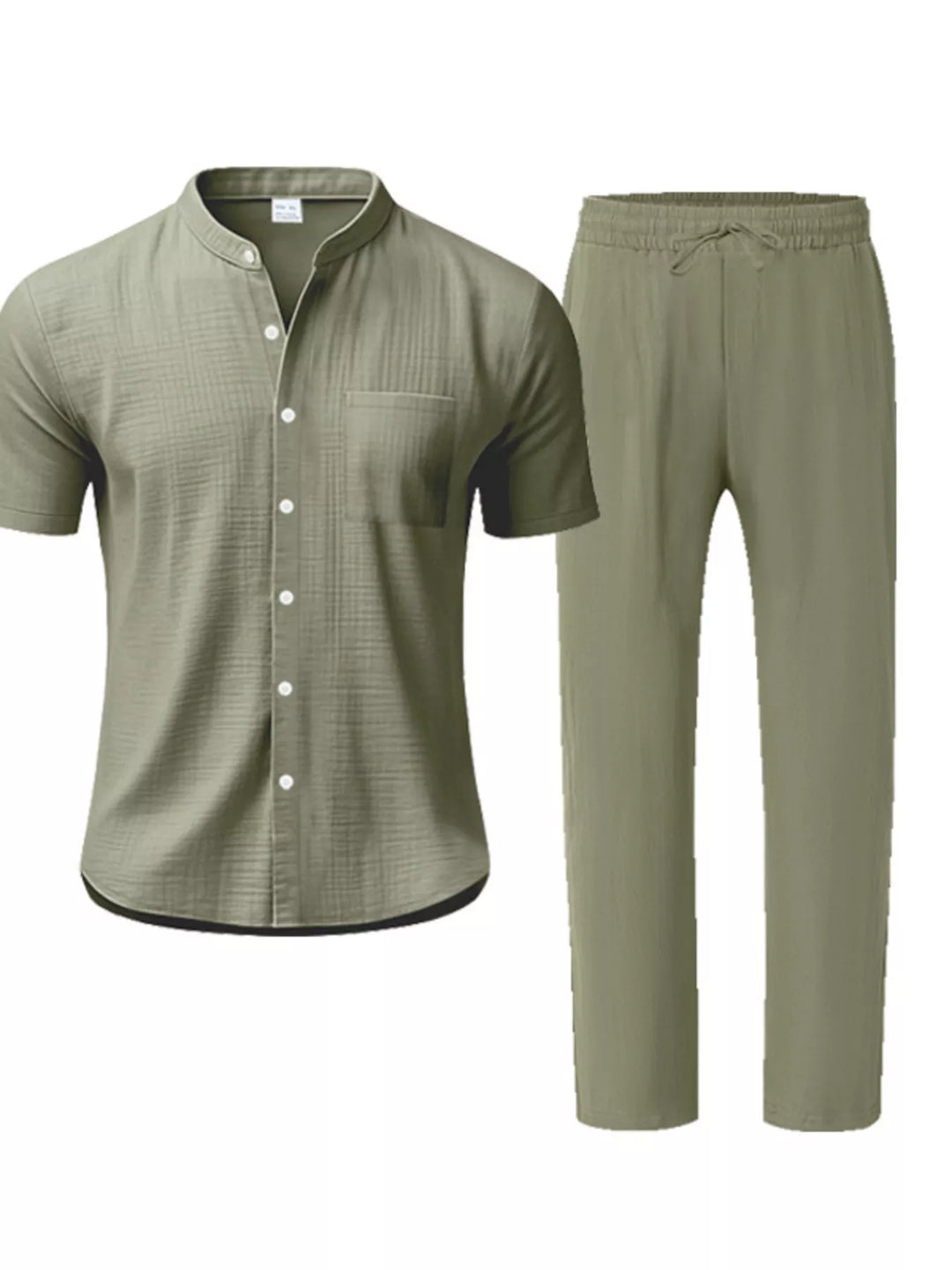 Men's Full Size Casual Button Up Short Sleeve Shirt and Pants Set Plus Size