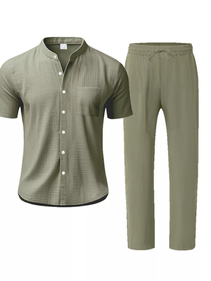 Men's Full Size Casual Button Up Short Sleeve Shirt and Pants Set Plus Size