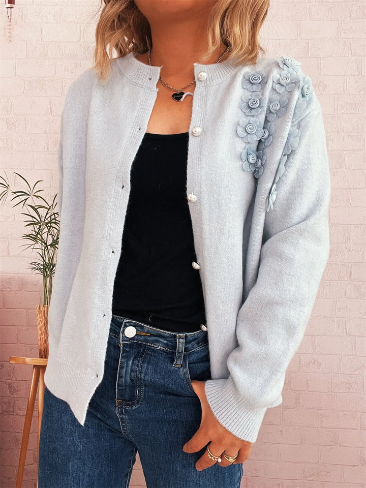 Flower Button Up Long Sleeve Cardigan