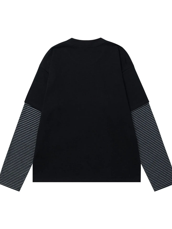 Men's Graphic Round Neck Striped Sleeve T-Shirt