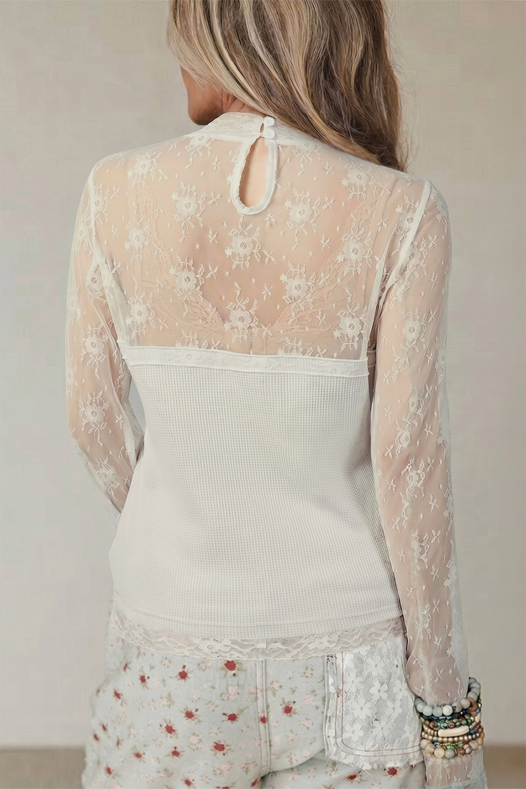 Jet Stream Lace Mesh Long Sleeve Top