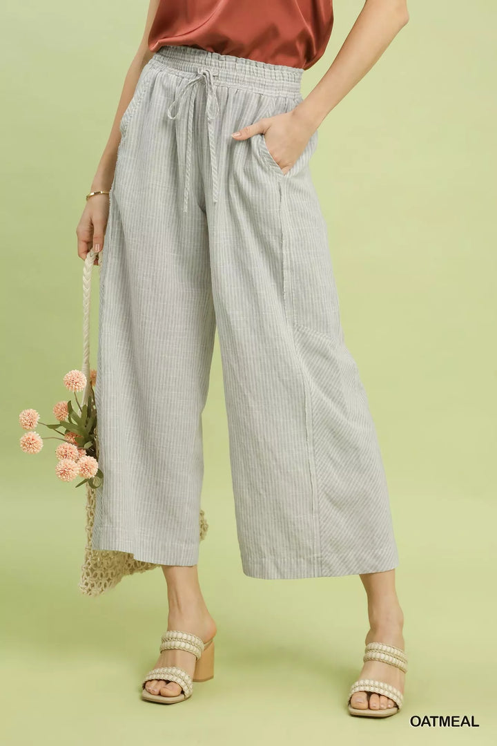 Umgee Linen Blend Striped Wide Leg Pants