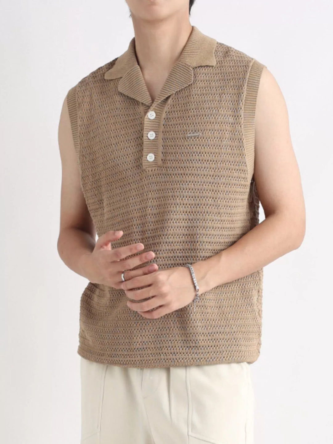 Men's Plus Size Breathable Knit Polo Collar Tank