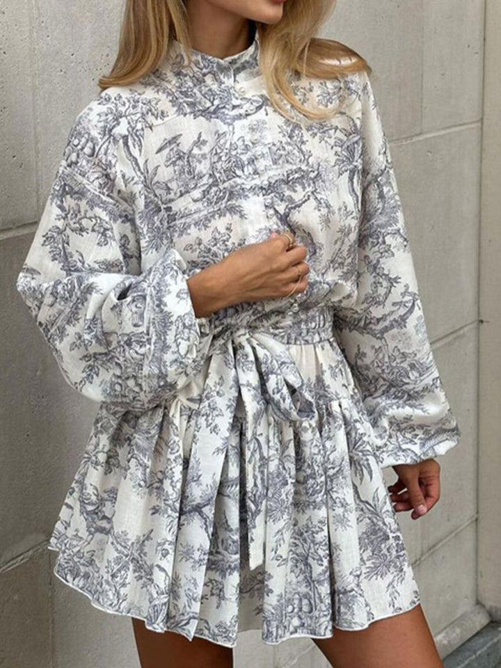 Full Size Floral Print Tie Waist Mini Dress Plus Size