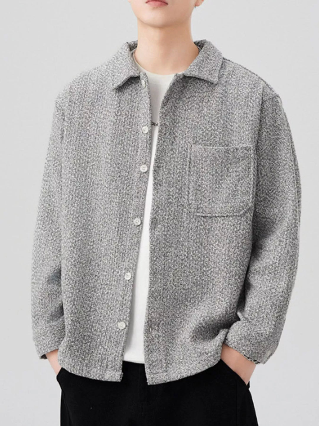 Men's Plus Size Button Up Long Sleeve Shacket