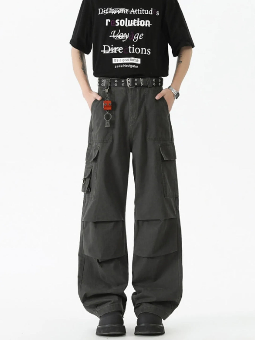 Men's Wide Leg Cargo Pants with Ruched Detail