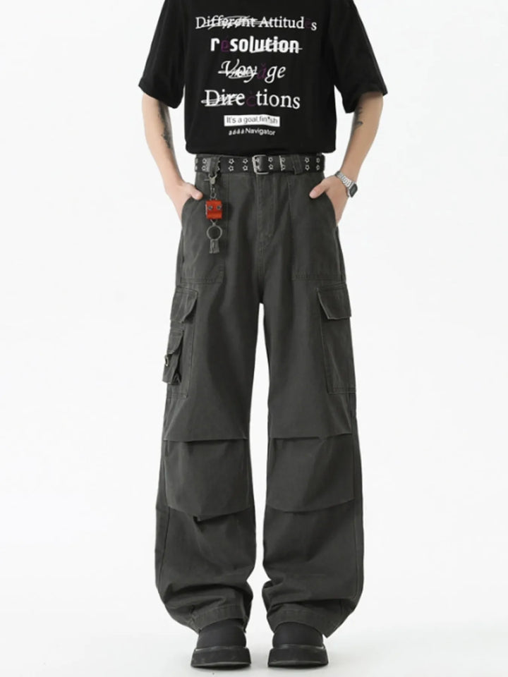 Men's Wide Leg Cargo Pants with Ruched Detail