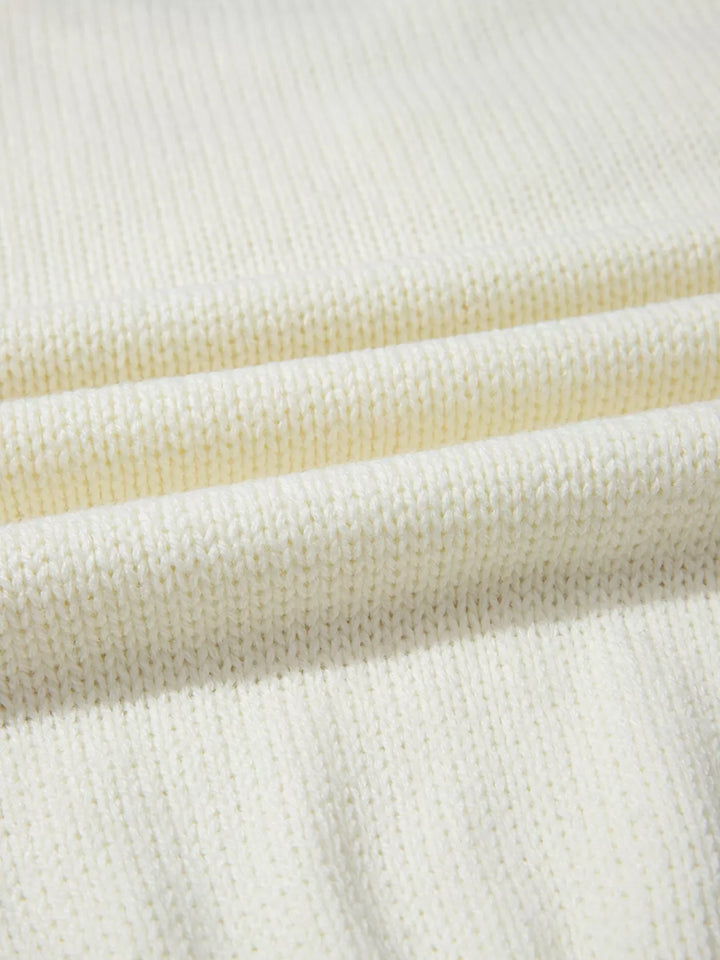 Flower Detail Round Neck Contrast Textured Puff Sleeve Sweater