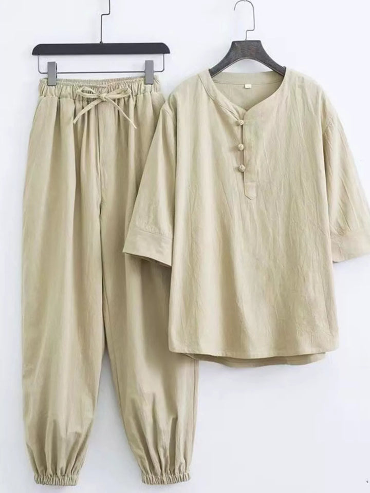 Men's Plus Size Chinese Style Top and Pants Set
