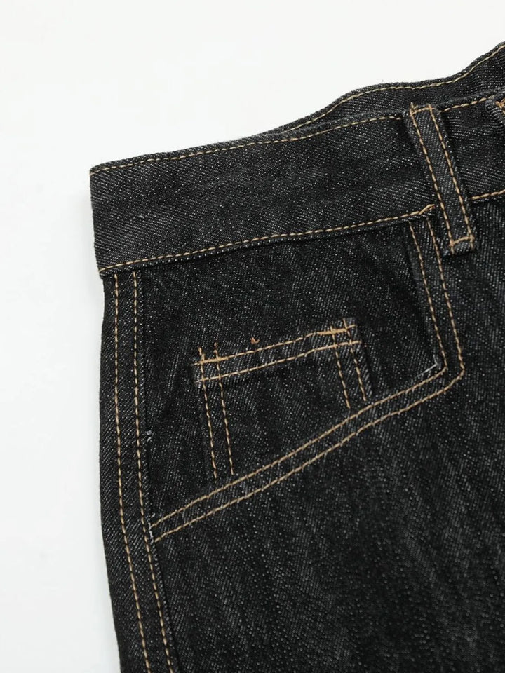 Men's Washed Curved Jeans with Contrast Stitching