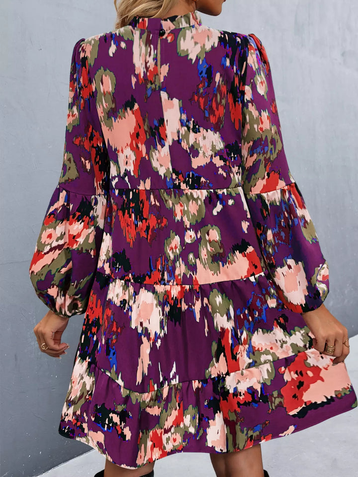 Printed Balloon Sleeve Mini Dress