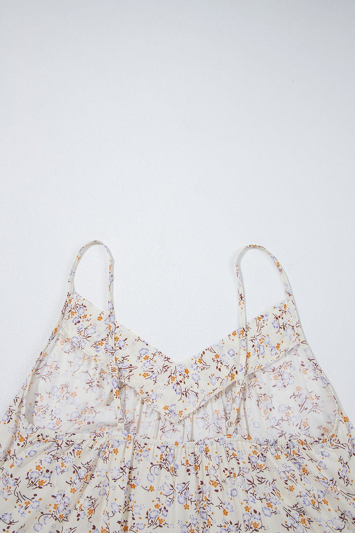 Apricot Boho Floral Spaghetti Straps Tank Top
