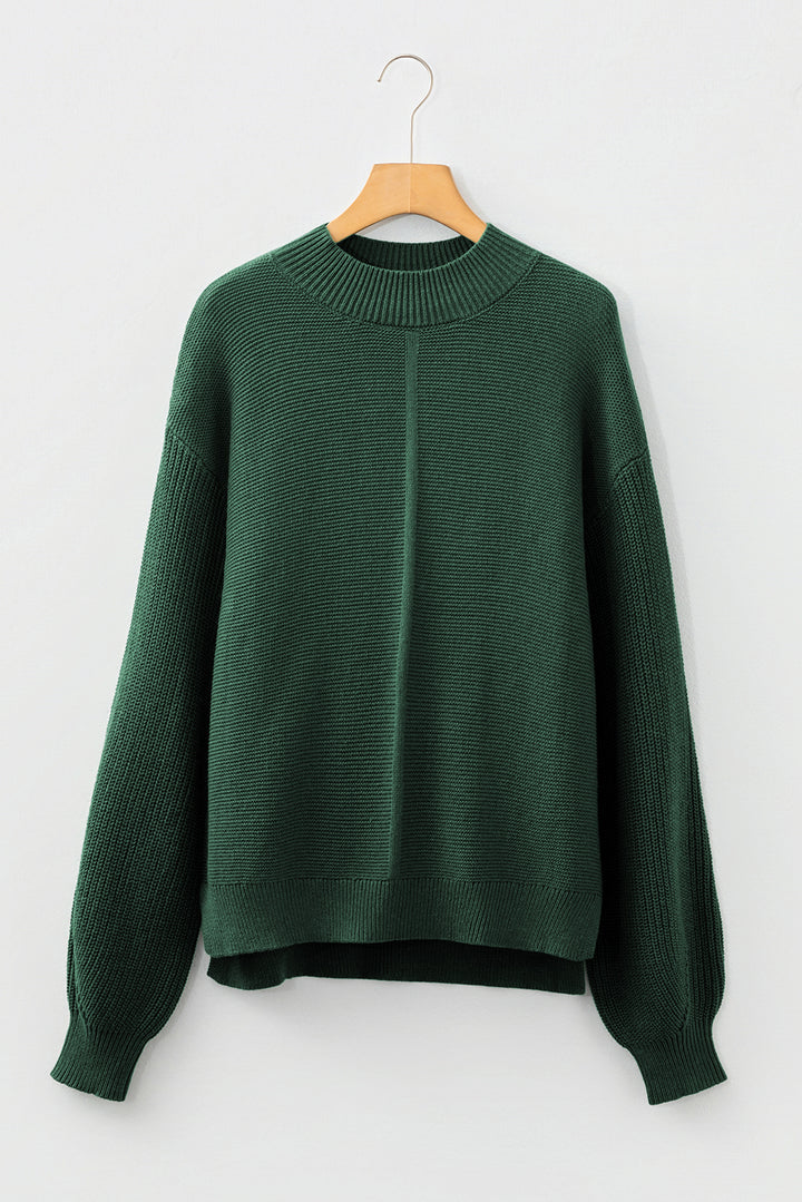 Mist Green Solid Color Front Seam Drop Shoulder Loose Sweater