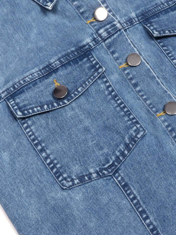 Halter Neck Button-Front Denim Dress