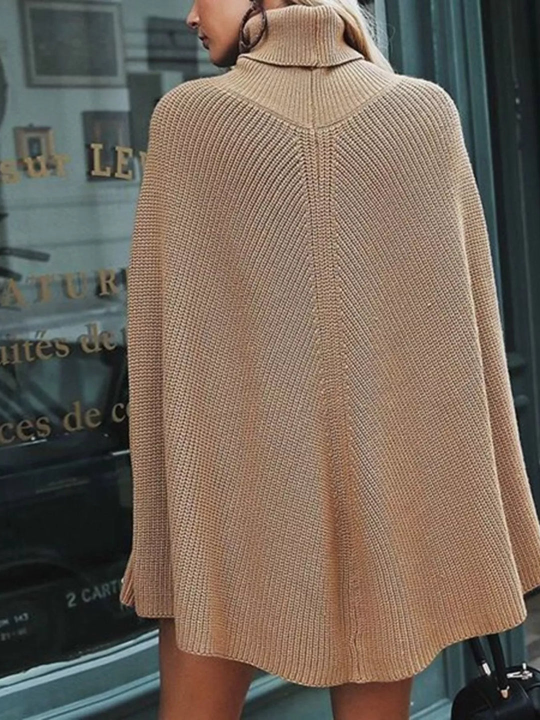Turtleneck Knitted Cape Sweater