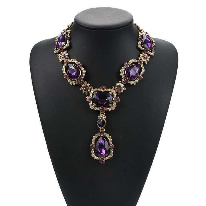 Exaggerated Jewelry Alloy Glass Crystal Clavicle Chain Temperamental Popular Inlaid Jewel Water Drop Necklace