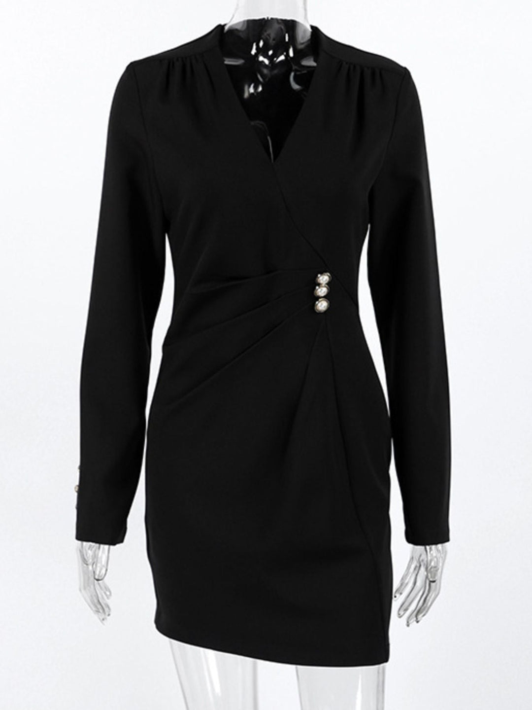 Ruched Surplice Long Sleeve Dress