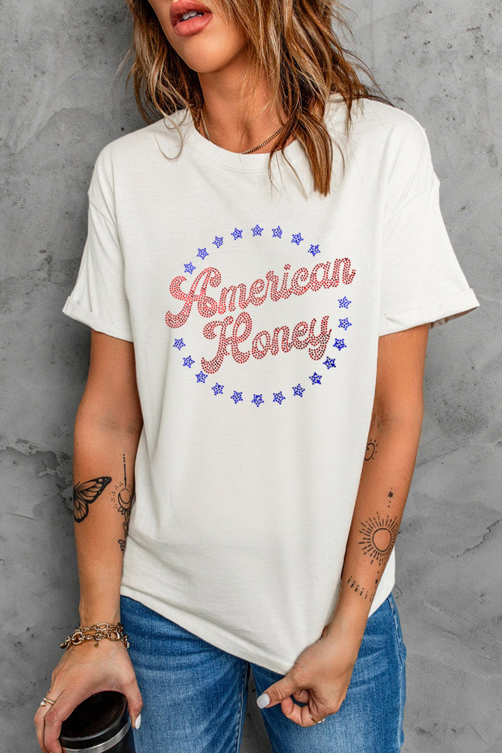 White American Honey Rhinestone Graphic Tee