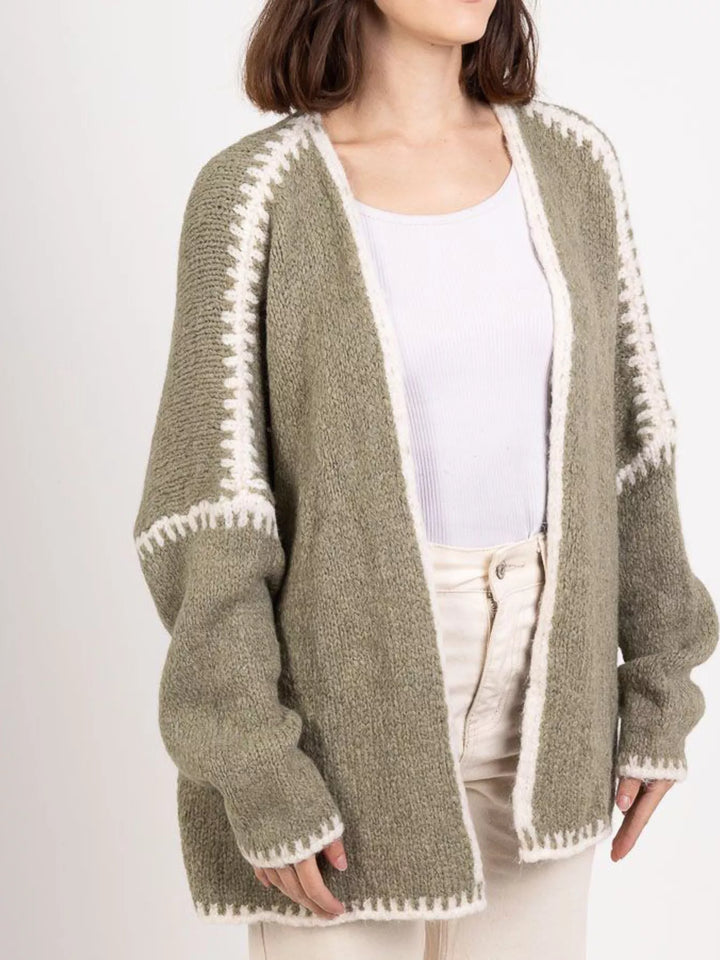 Contrast Trim Open Front Cardigan