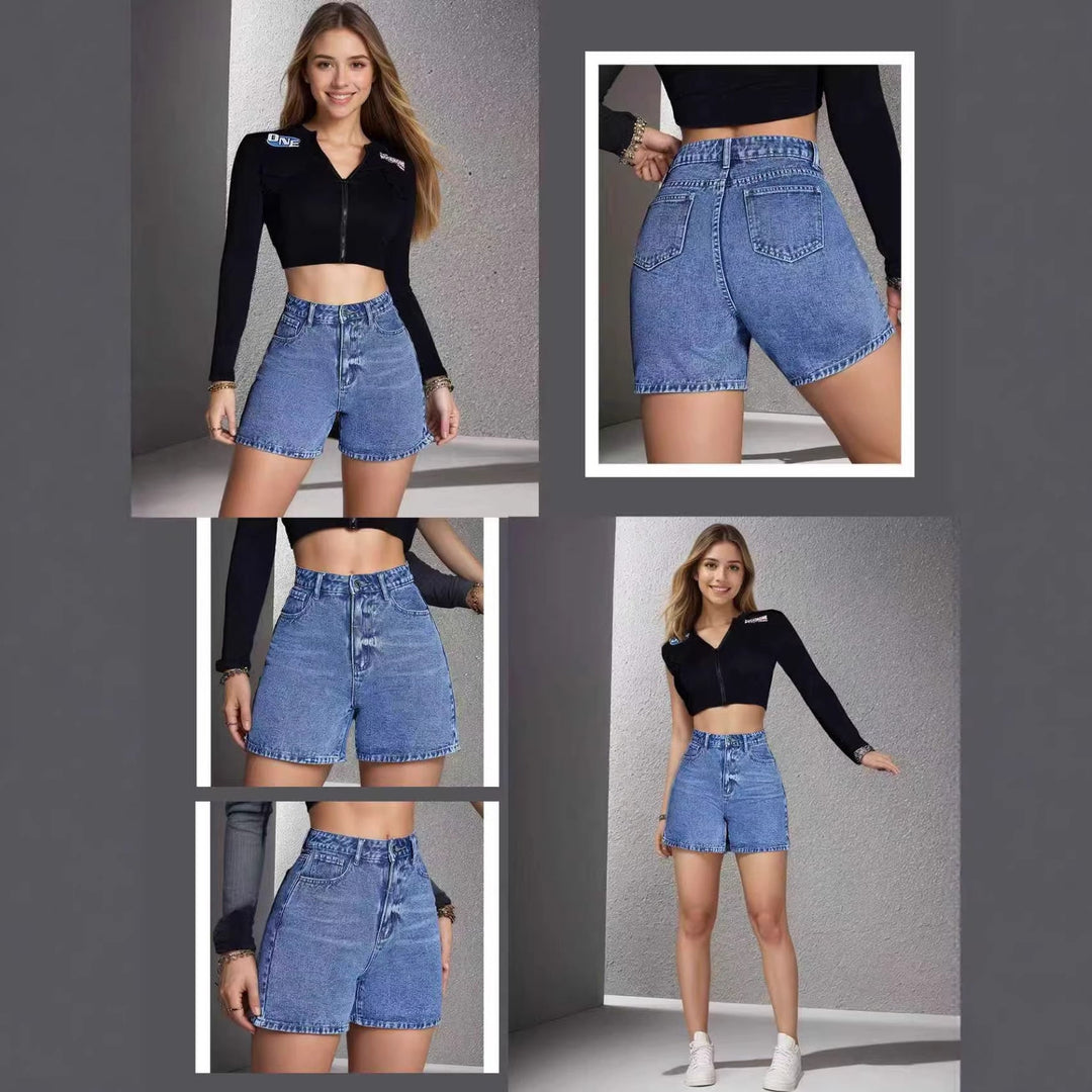 Distressed Vintage Non-stretch Denim Shorts