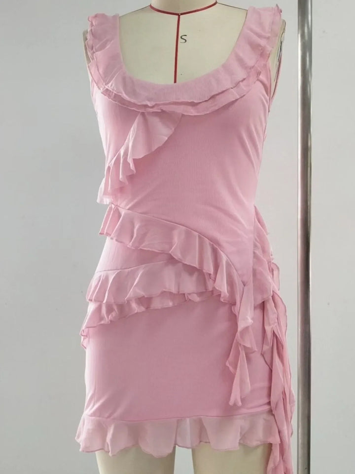 Ruffled Scoop Neck Tank and Skirt Set