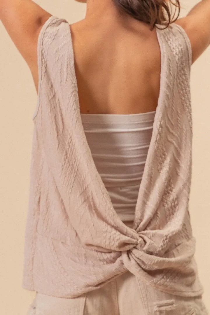 BiBi Textured Sweather Knit Twist Back Sleeveless Top