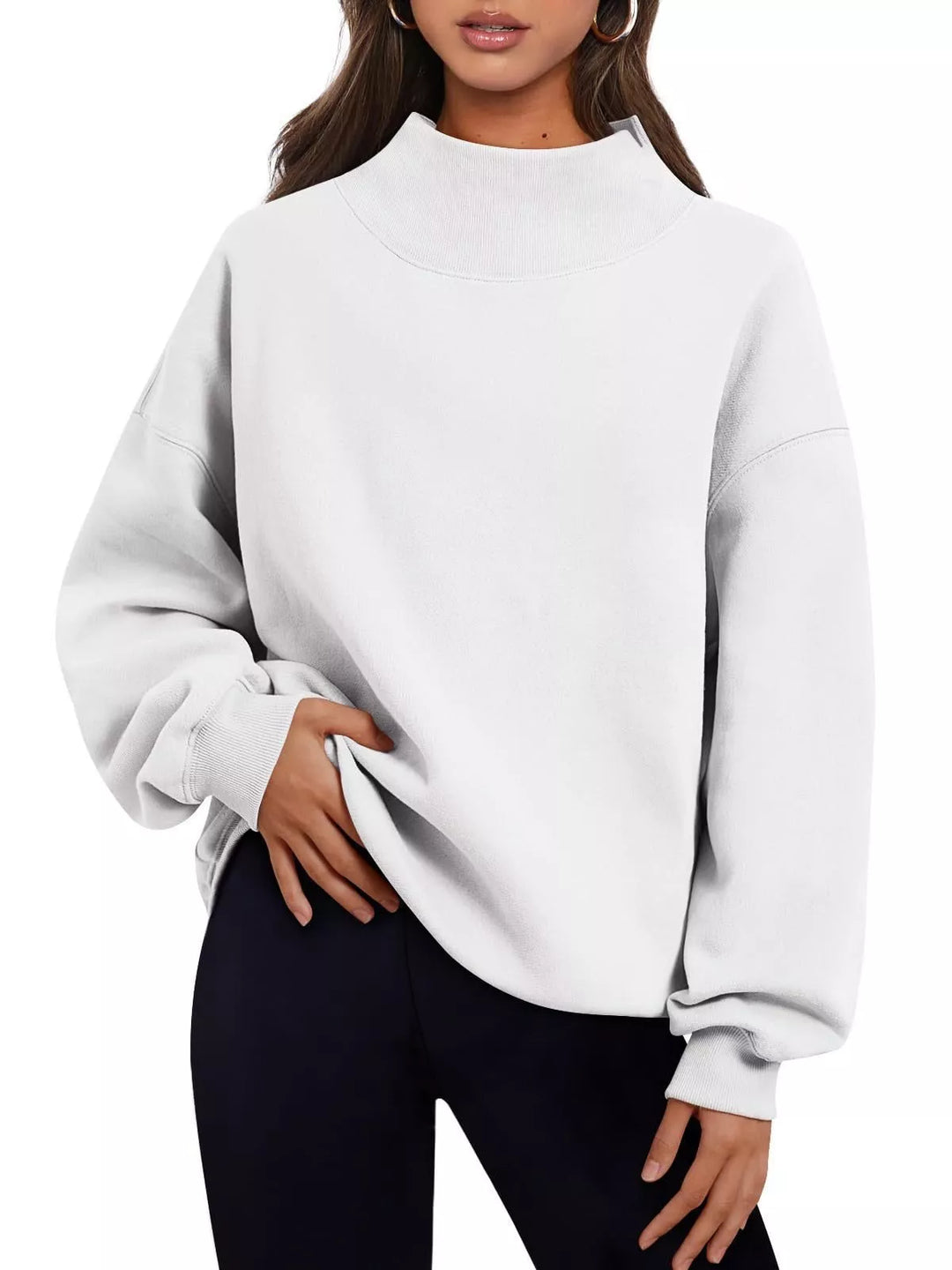 Mock Neck Dropped Shoulder Sweatshirt