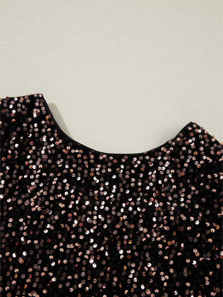 Sequin Long Sleeve Cutout Back Top