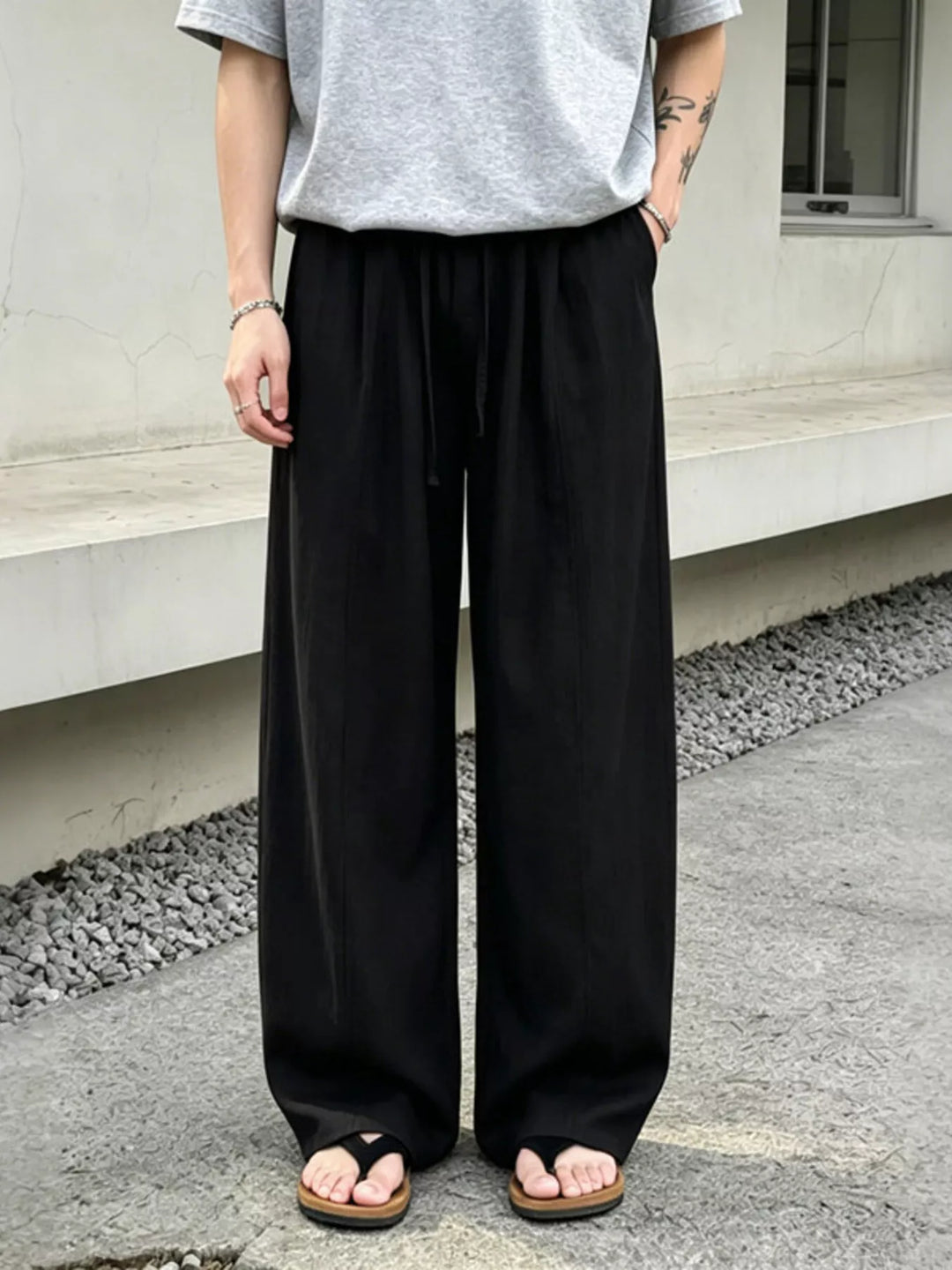 Men's Plus Size Wide Leg Pants with Drawstring Waist