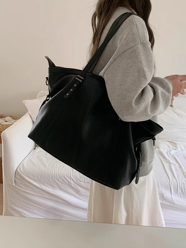 Star-Embellished Leather Shoulder Bag