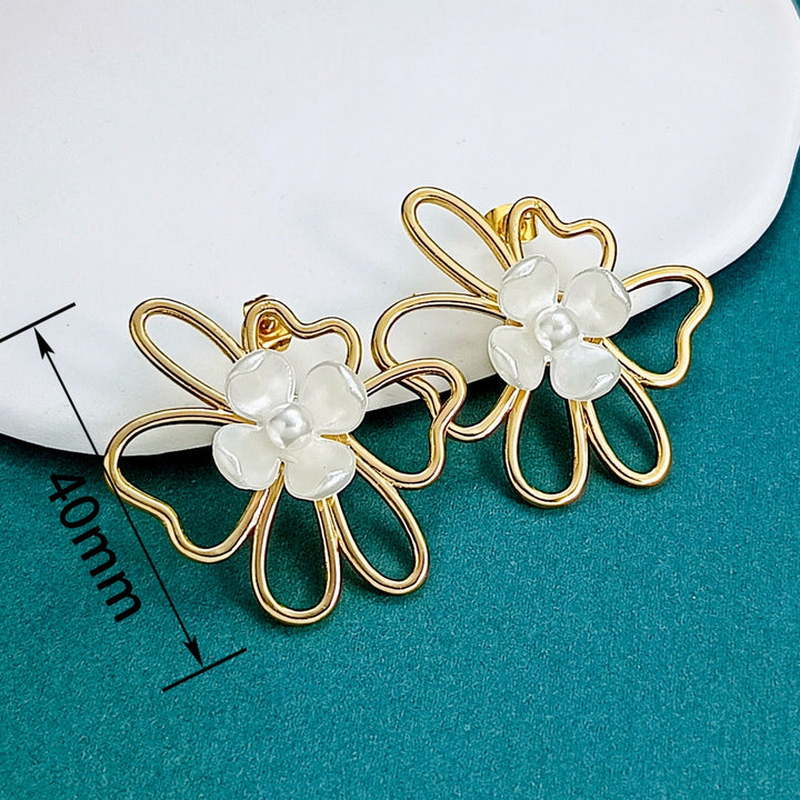 Double-layer Flower Stainless Steel Earrings Light Luxury With A Premium Feel
