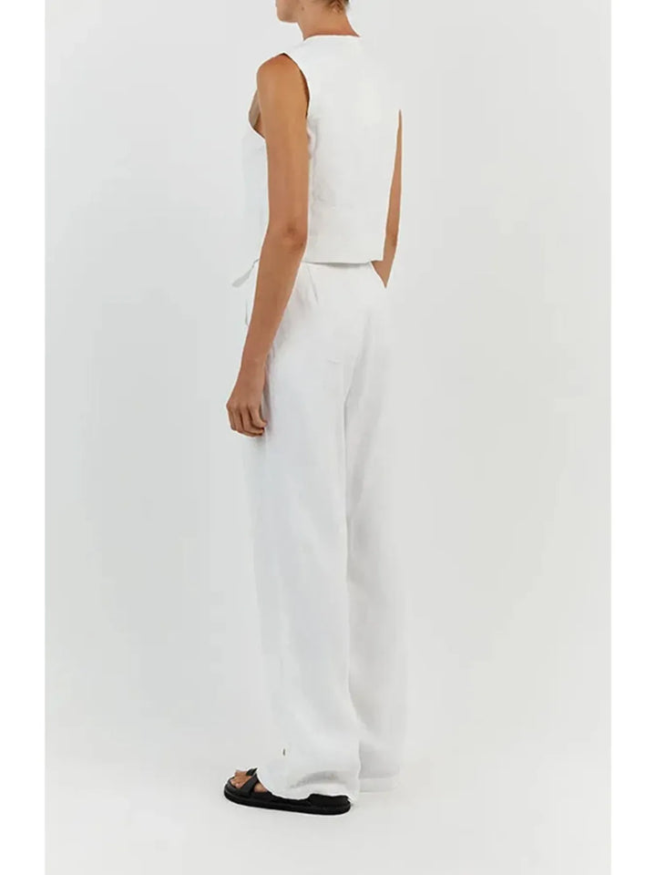 Full Size V-Neck Vest and Wide Leg Pants Set Plus Size