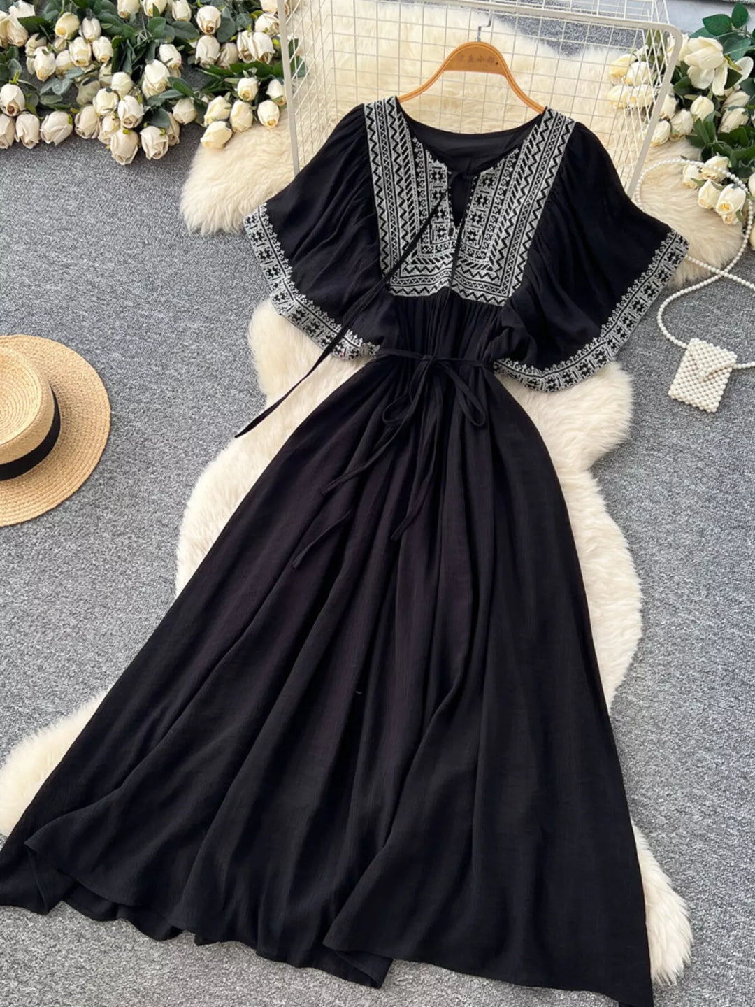 Tie Neck Short Sleeve Dress