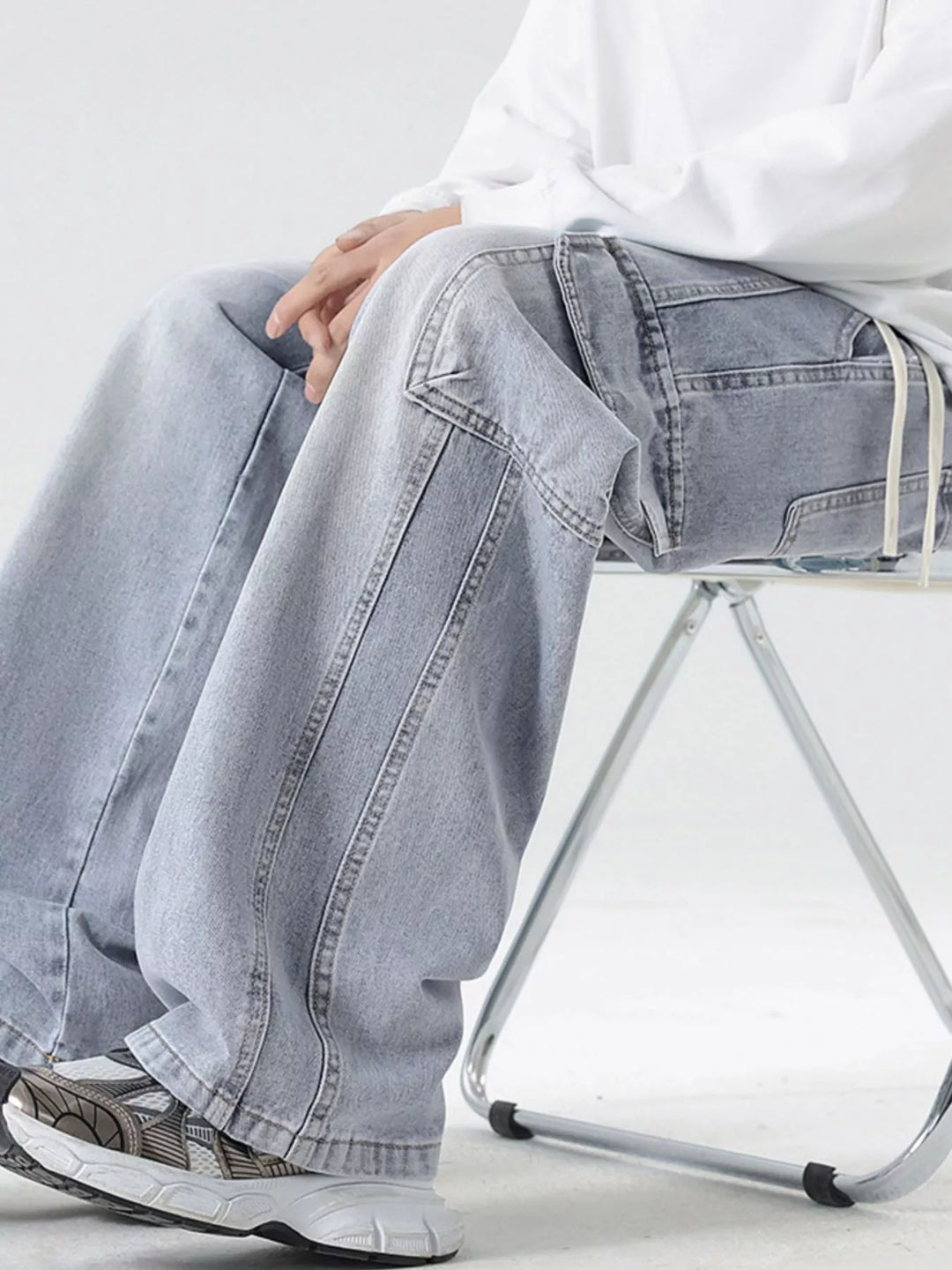 Men's Full Size Wash Wide Leg Cargo Jeans Plus Size