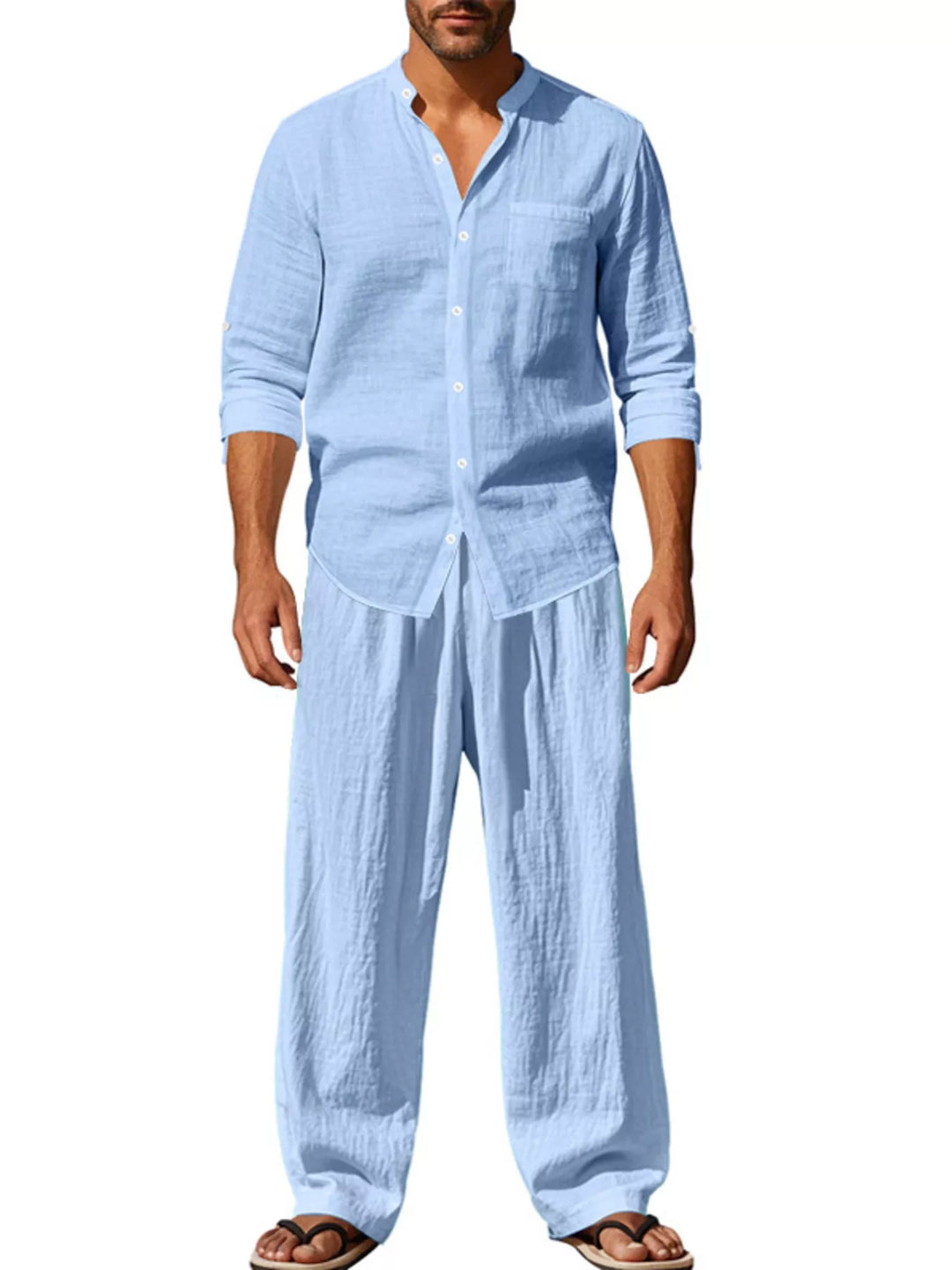 Men's Full Size Button Up Long Sleeve Shirt and Pants Plus Size