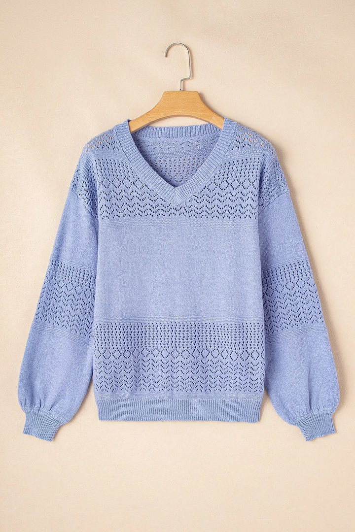 Openwork V-Neck Long Sleeve Sweater