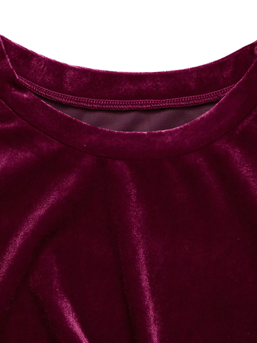 Velvet Slit Round Neck Long Sleeve Dress with Side Tie Detail