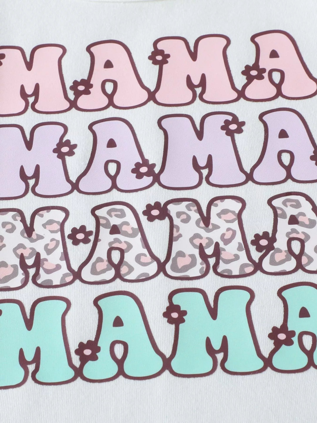 Children's Mama Graphic Tee and Leopard Shorts Set with Headband