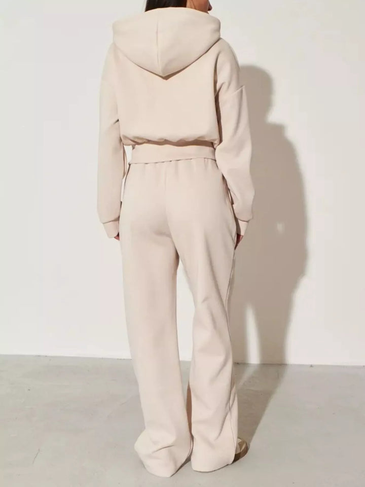 Zip-Up Hoodie and Wide-Leg Pants Set