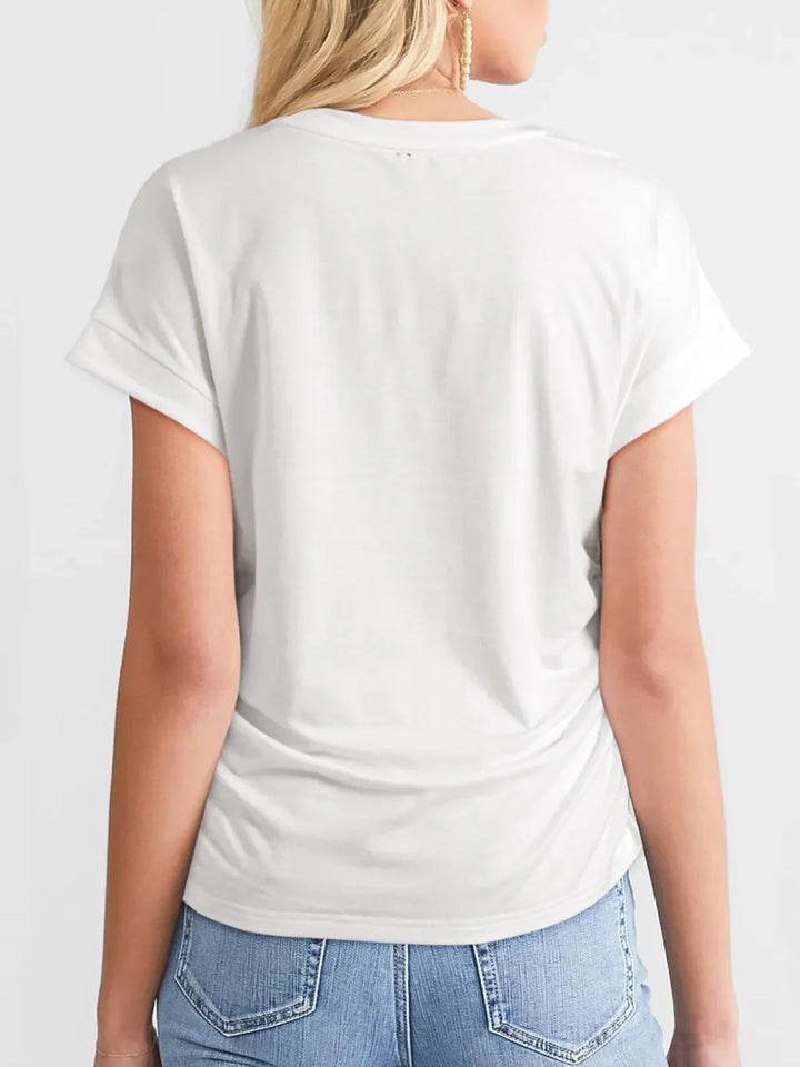 Ruched Round Neck Short Sleeve T-Shirt