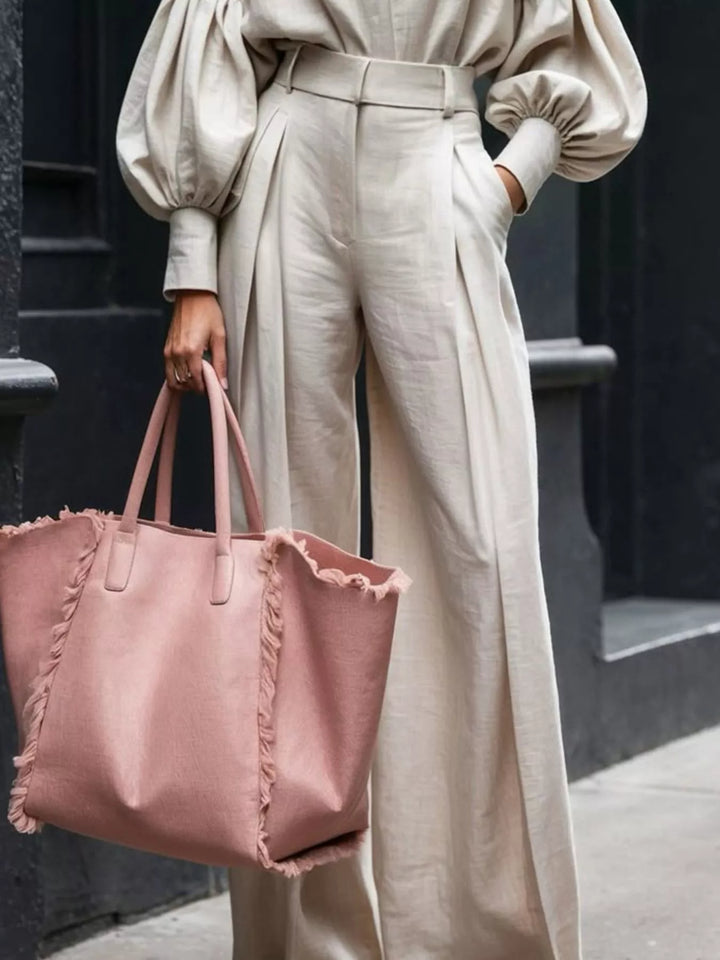 Lantern Sleeve Shirt and Wide Leg Pants Set