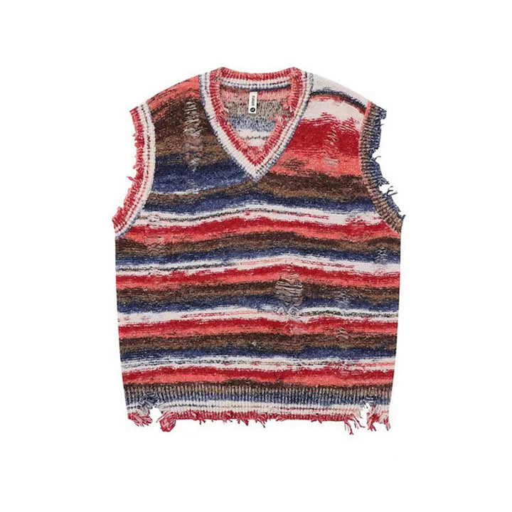 Retro Relaxed Color-block Striped Sleeveless Knit Vest