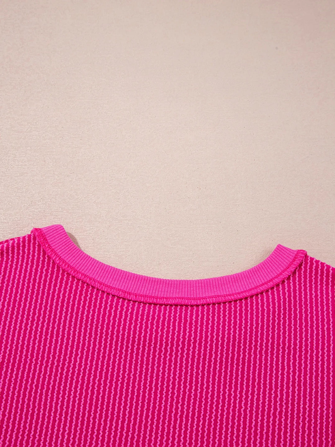 Twisted Rib Uneven Hem Drop Shoulder Loose Sweatshirt