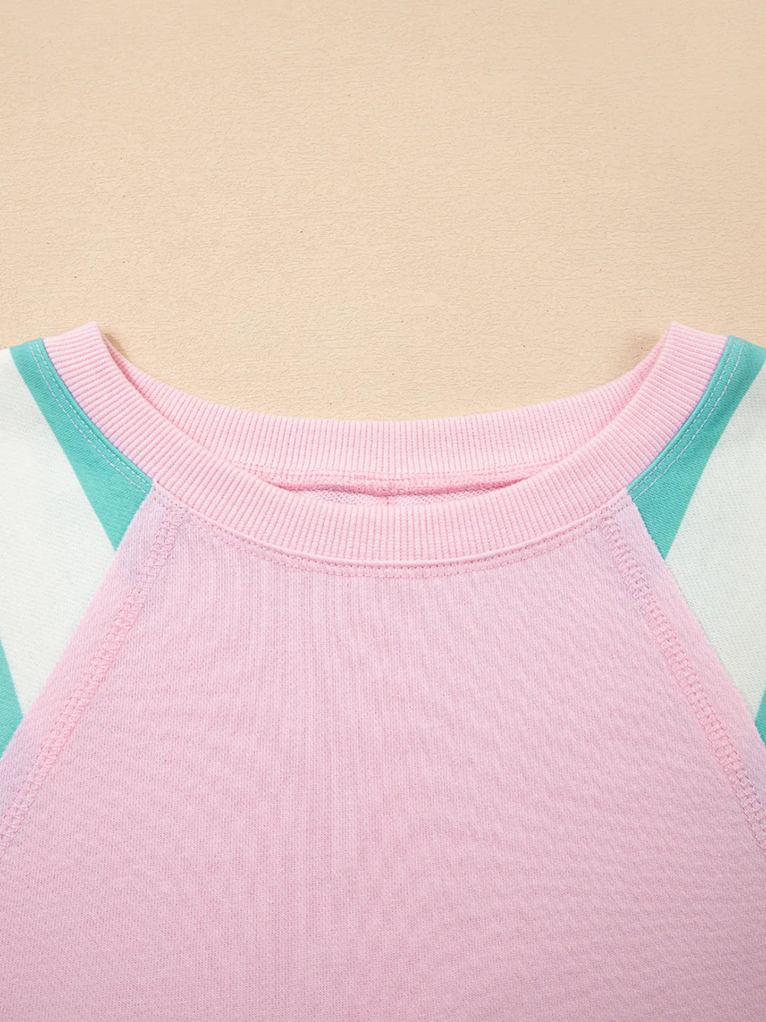 Striped Color Block Patchwork Raglan Sleeve Top with Slits
