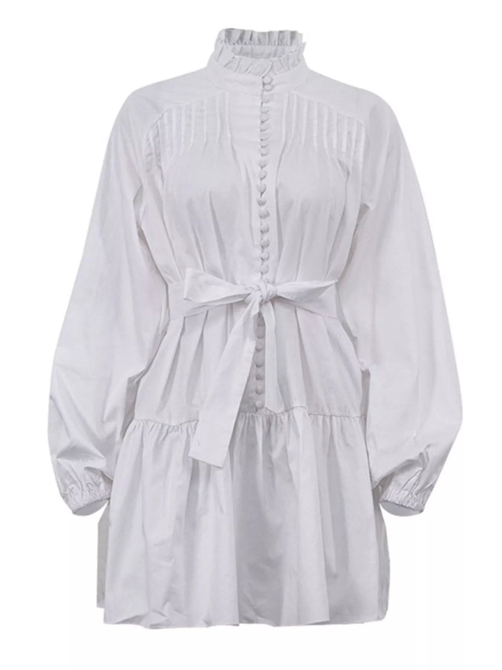 Button-Up Balloon Sleeve Mini Dress