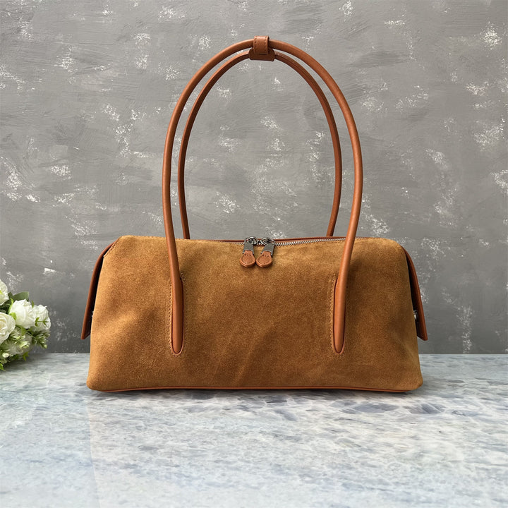 Suede Full-grain Leather Bowling-style Shoulder Bag