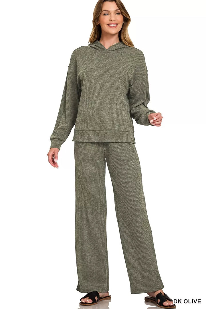 Zenana Ribbed Long Sleeve Hoodie
