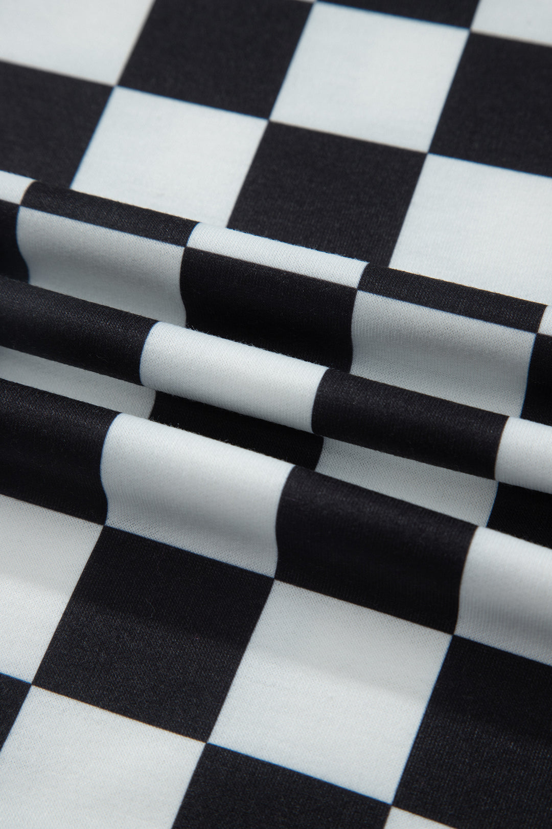 Black Checkered Print Color Block Trim Mock Neck Short Set