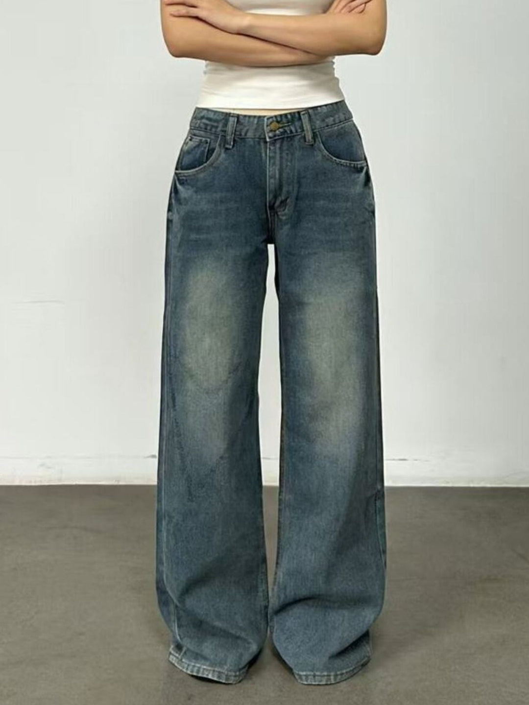 Vintage Wash Wide Leg Jeans