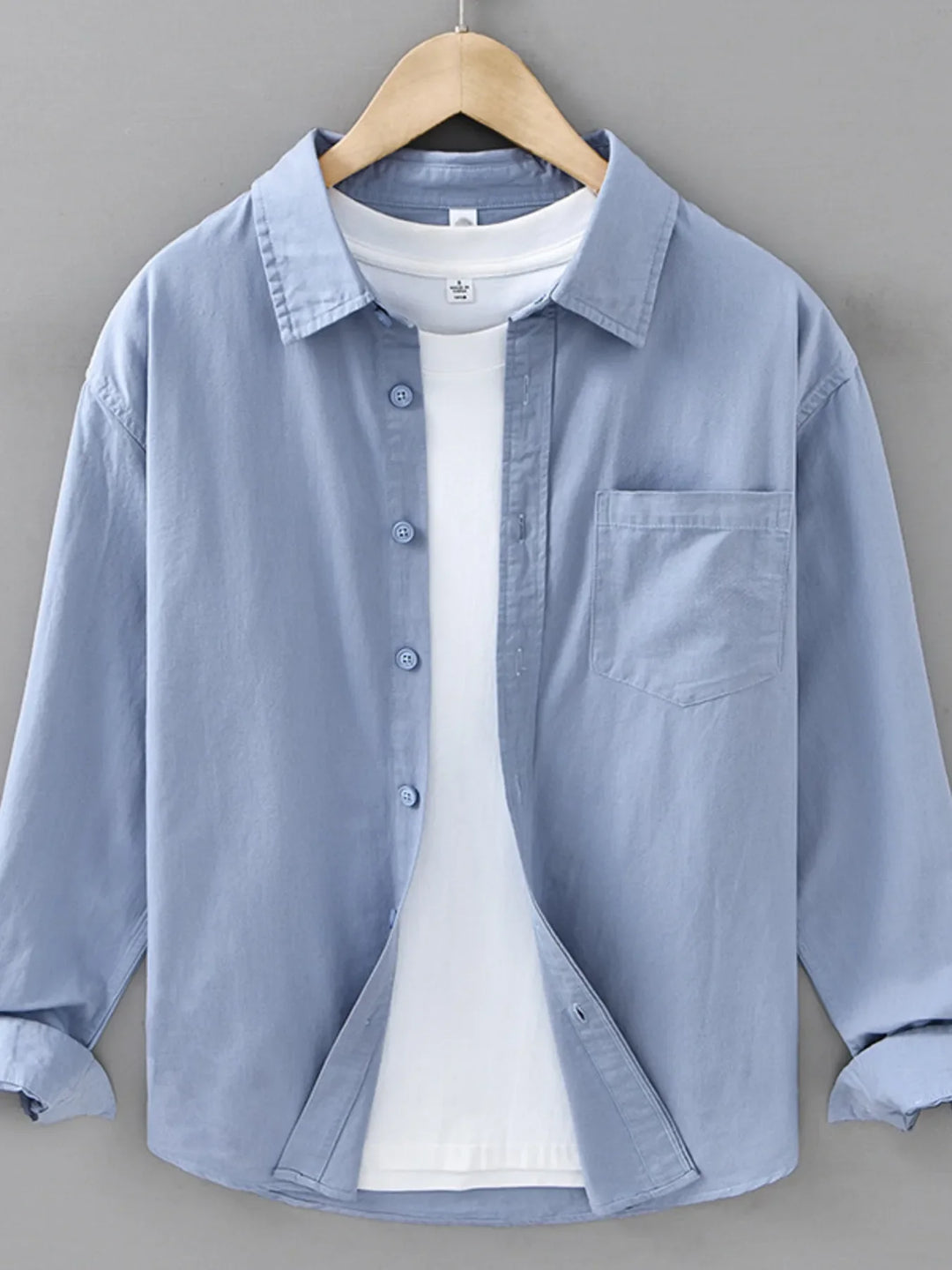 Men's Plus Size Casual Solid Color Long Sleeve Shirt